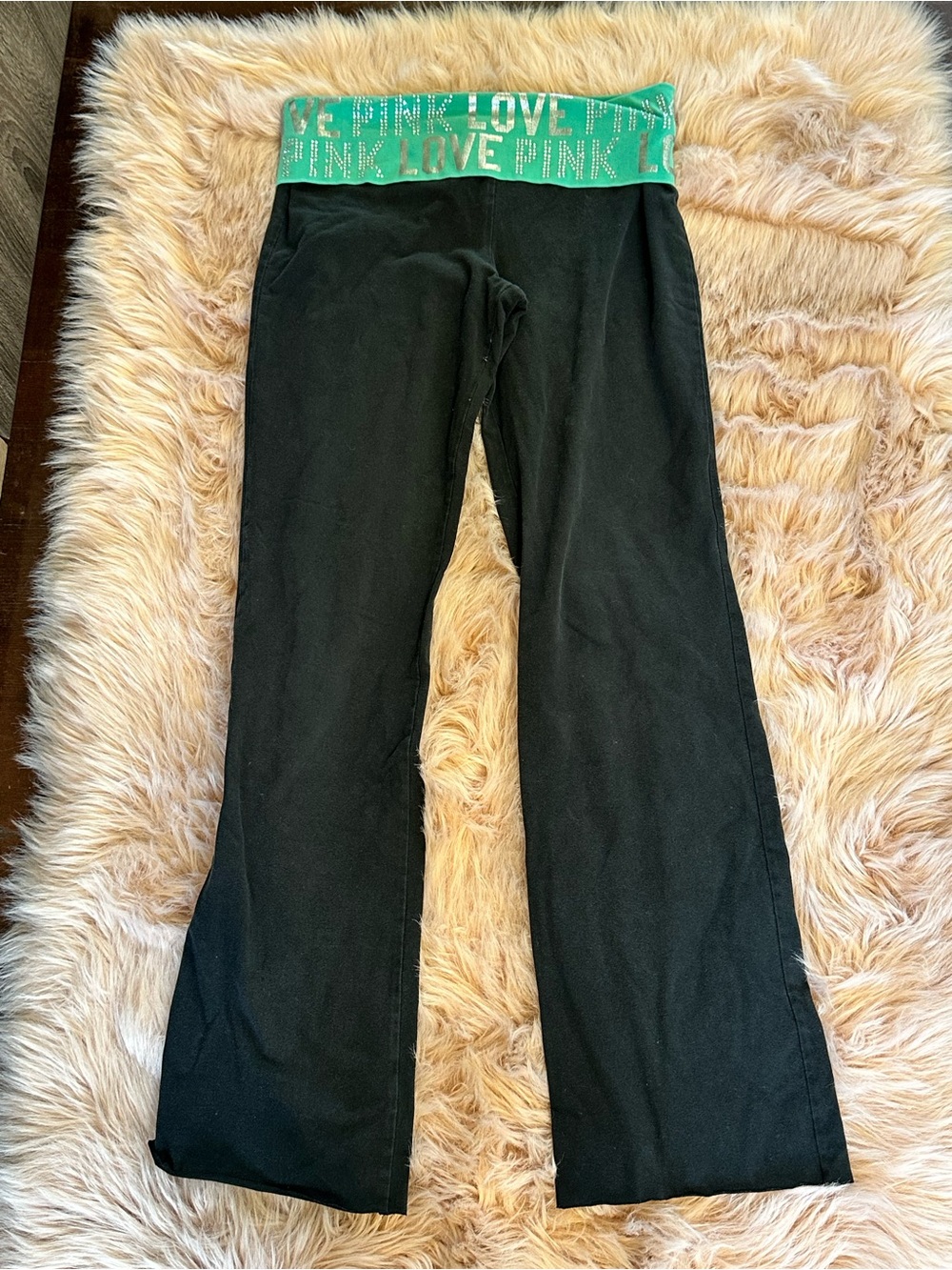 Y2K vintage PINK Victoria’s Secret teal black fold over yoga pants sz medium